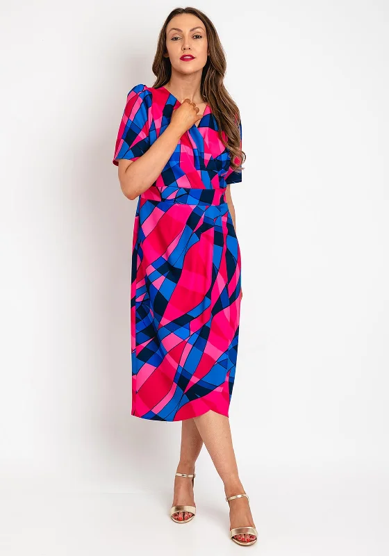 Coco Doll Toya Geometric Print Midi Dress, Pink & Blue