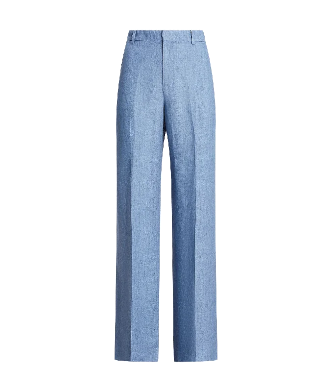 Linen Wide-leg Pant - Blue