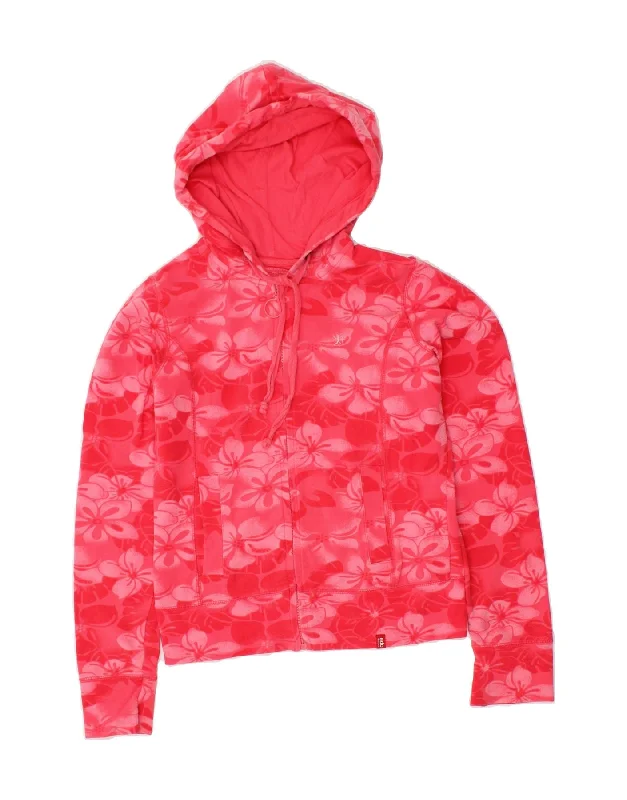 Midnight Madness EDC Womens Zip Hoodie Sweater UK 10 Small Pink Floral Cotton