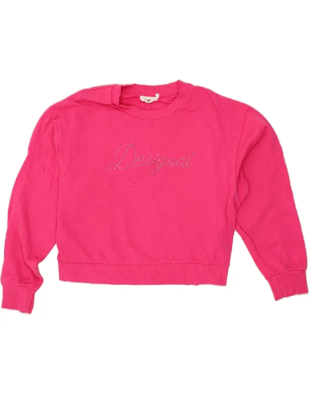 Low Prices DESIGUAL Womens Graphic Crop Sweatshirt Jumper UK 18 XL Pink Cotton