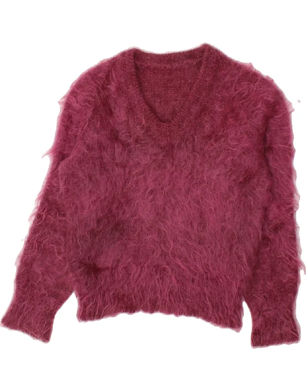 Limited Availability VINTAGE Womens Crop V-Neck Jumper Sweater UK 14 Large Pink