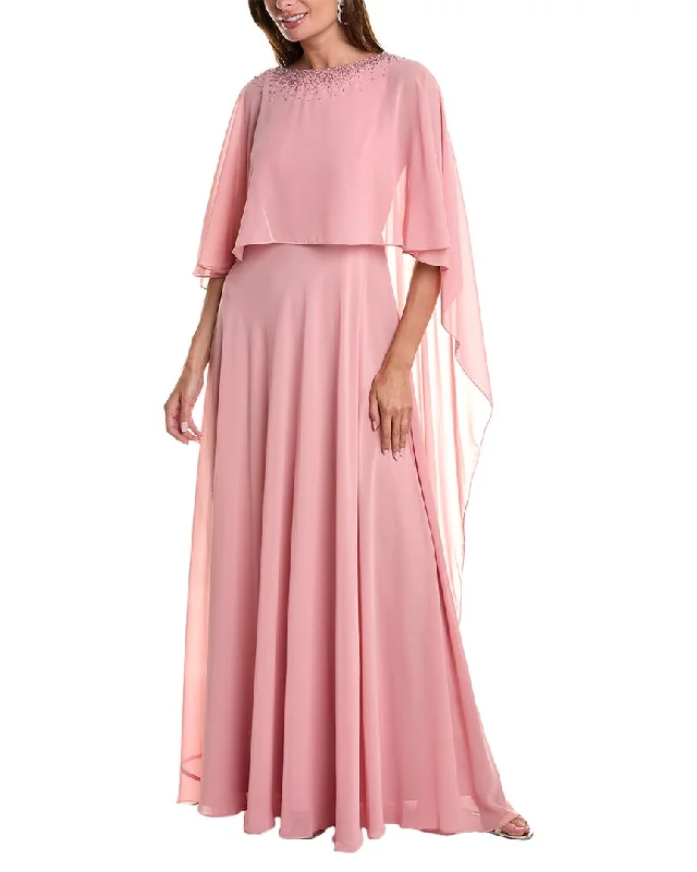 Hot Deal Teri Jon by Rickie Freeman Chiffon Capelet Gown