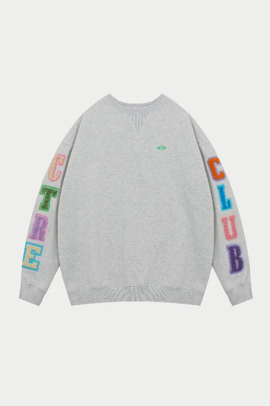 Hurry In MULTIBADGED CHENILLE SWEATSHIRT - GREY MARL