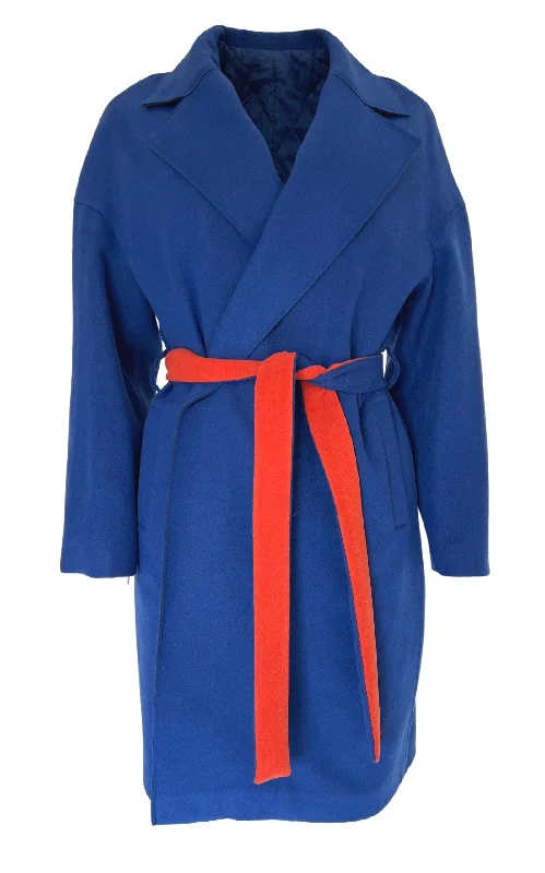 Quick Sale Blue Belted Wrap Trench Coat