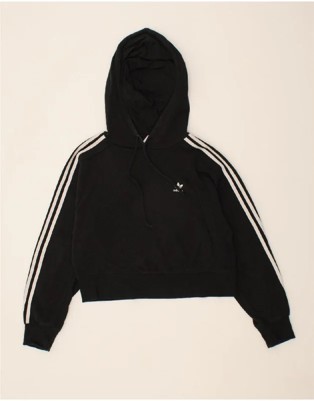 ADIDAS Womens Oversized Crop Hoodie Jumper UK 8 Small  Black Cotton