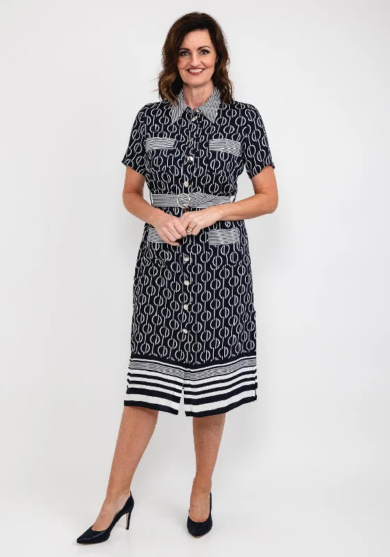 Value Deals Badoo Chain & Stripe Print Shirt Dress, Navy & White