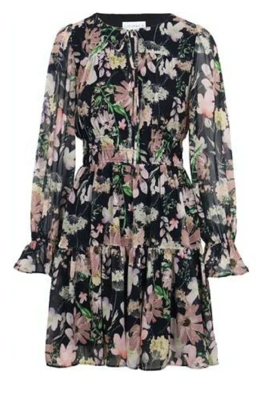 Time-Limited Offer Garner Floral Long Sleeve Dress In Black/pink Floral