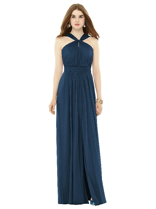 Maxi Chiffon Knit Halter Neck Dress