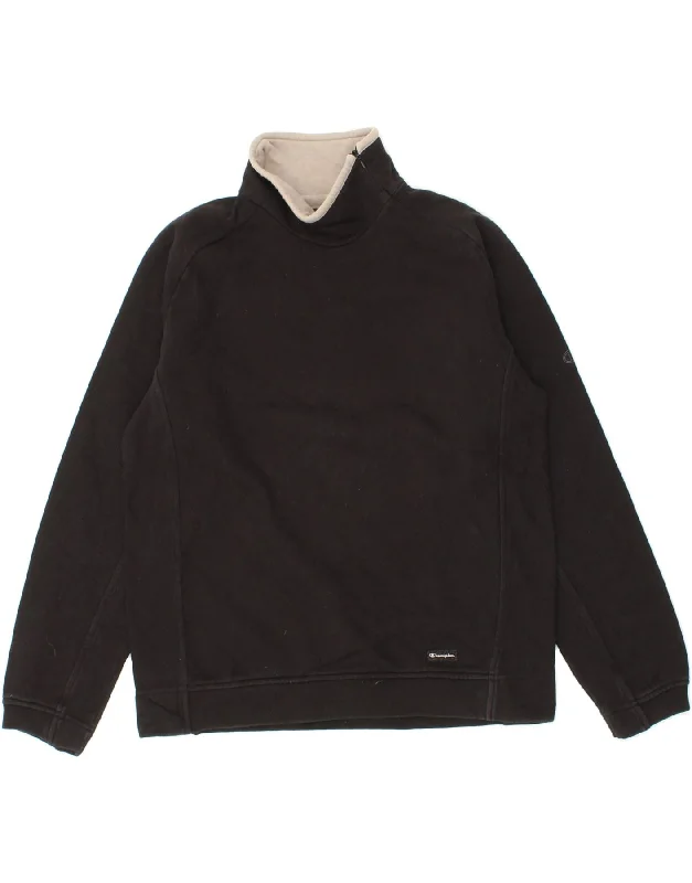Instant Discount CHAMPION Womens Zip Neck Sweatshirt Jumper UK 14 Medium Black Cotton