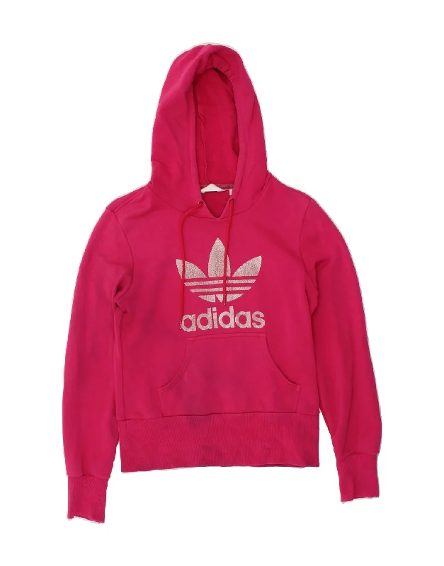 ADIDAS Womens Graphic Hoodie Jumper IT 40 Small Pink Cotton