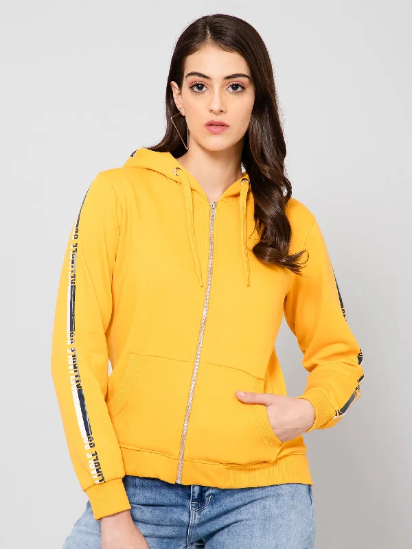Daily Deals Women's Casual  Mustard Regular Full Sleeve Zipthru  Sweatshirt