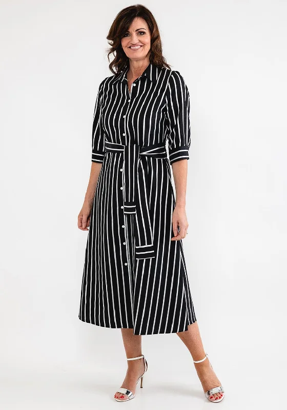Best Seller Ella Boo Striped Maxi Shirt Dress, Black & White