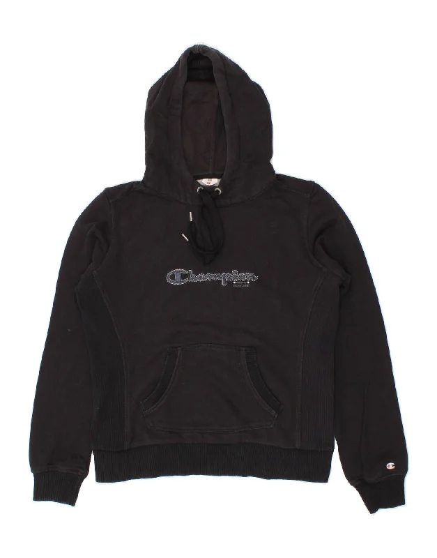 CHAMPION Womens Heritage Classics Graphic Hoodie Jumper UK 14 Medium Black