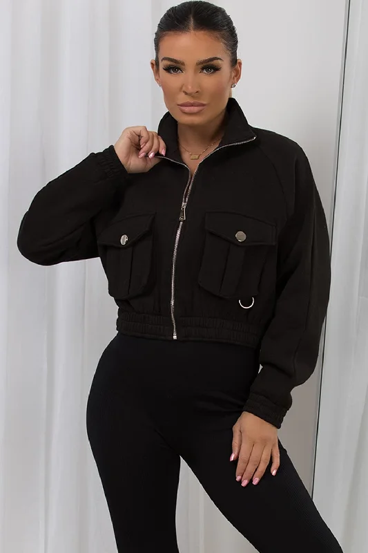 Price Drop Crop Jacket With Pocket Detail Black