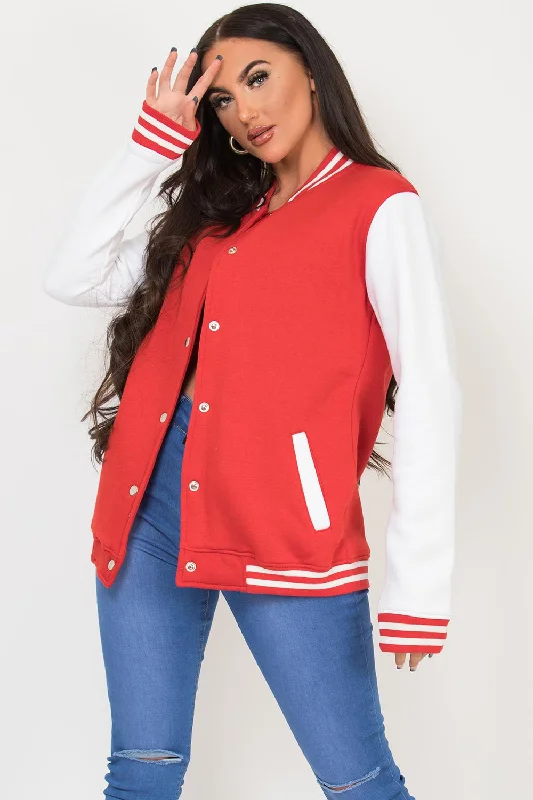 Midnight Madness Varsity Contrast Bomber Jacket Red