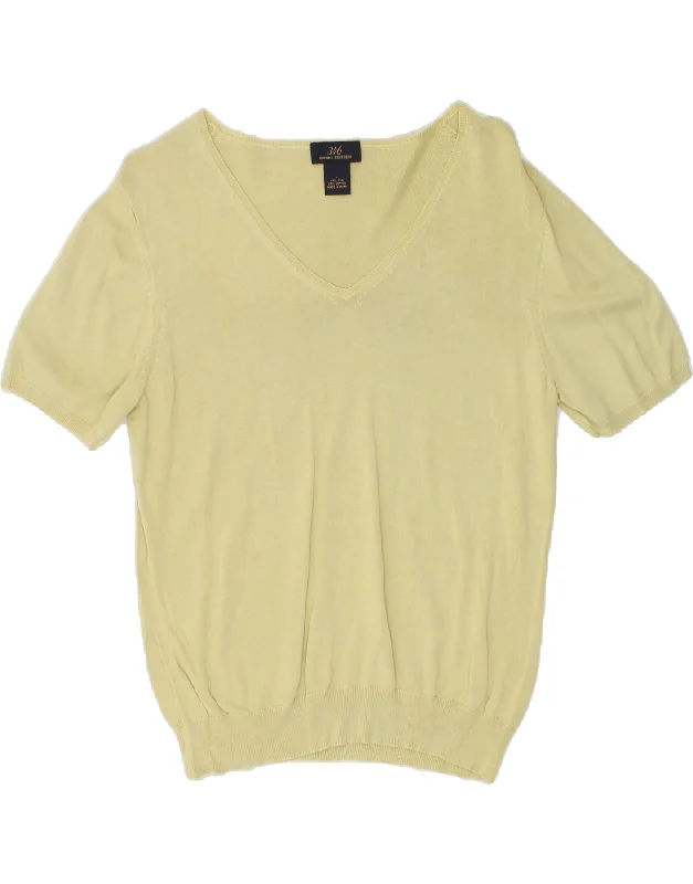 Exclusive Deal BROOKS BROTHERS Womens V-Neck Jumper Sweater UK 14 Large Yellow Silk