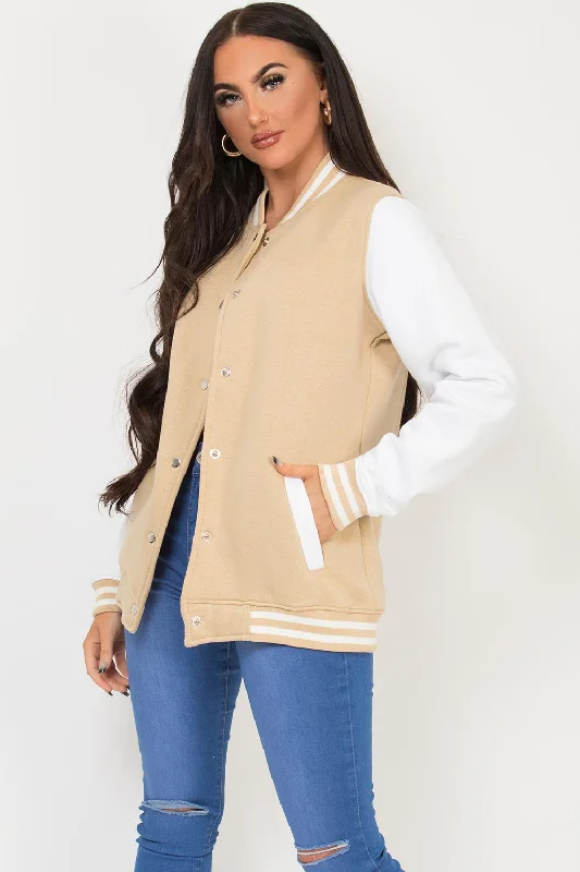 Massive Deals Varsity Contrast Bomber Jacket Beige