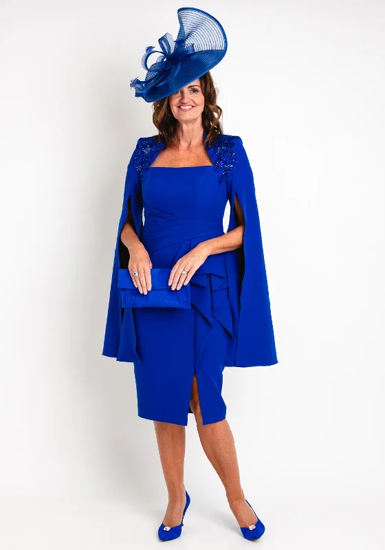 Veni Infantino Sequin Embellished Cape Sleeve Midi Dress, Royal Blue