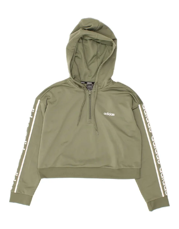 Fantastic Offers ADIDAS Womens Oversized Crop Graphic Hoodie Jumper UK 4/6 XS Khaki
