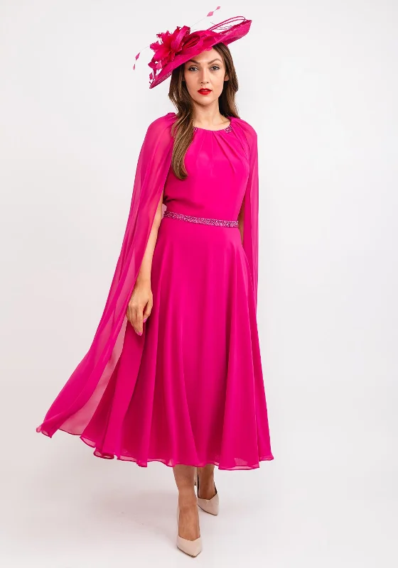 Can't Be Beat Couture Club Cape Sleeve Dress, Fuchsia
