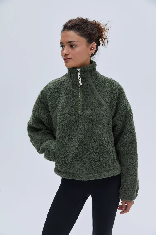 Stock Clearance Quarter Zip Fleece - Khaki Green