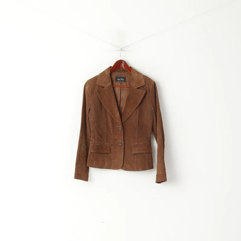 Year-End Clearance Vera Pelle Women 10 S Jacket Brown 100% Leather Suede Single Breasted Blazer Top