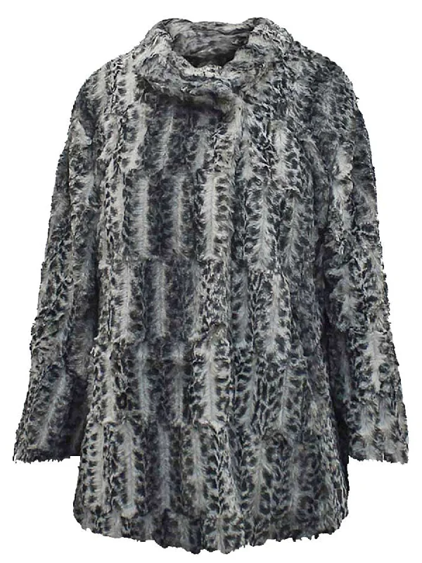 Value Deals Gray Faux Fur Plush Leopard Womens Coat