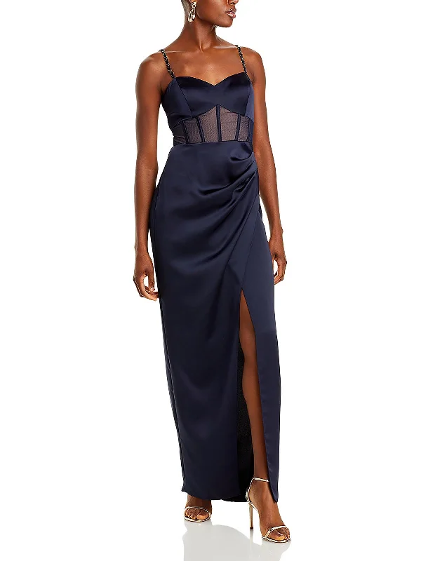 Womens Satin Illusion Evening Dress