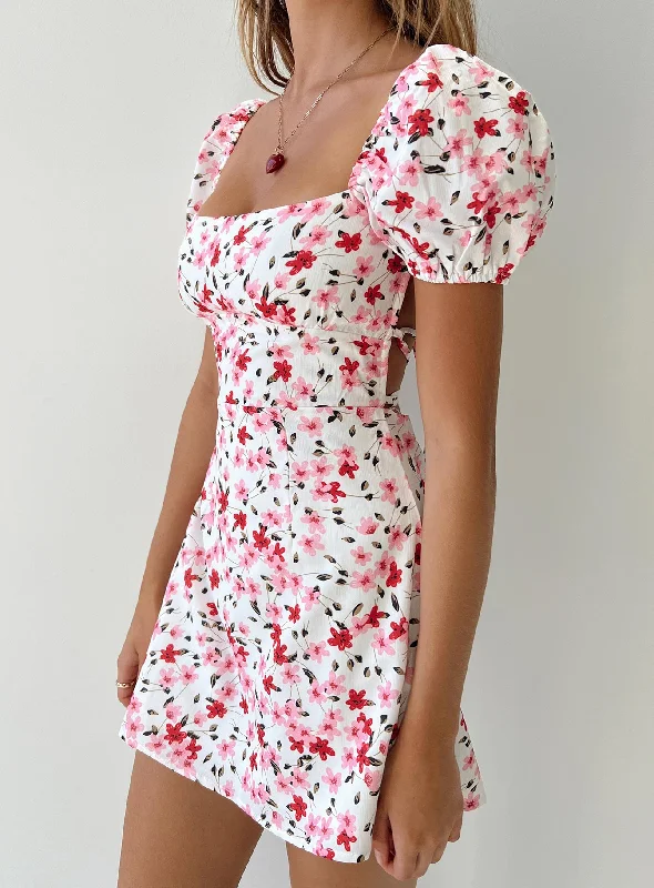 Super Bargain Havena Mini Dress White / Floral