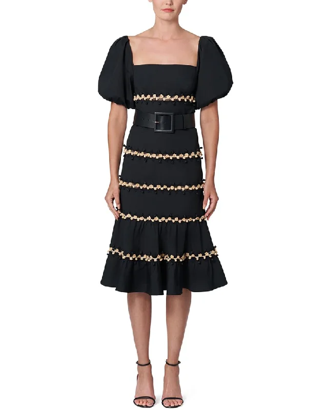 Carolina Herrera Embellished Square Neck Midi Dress