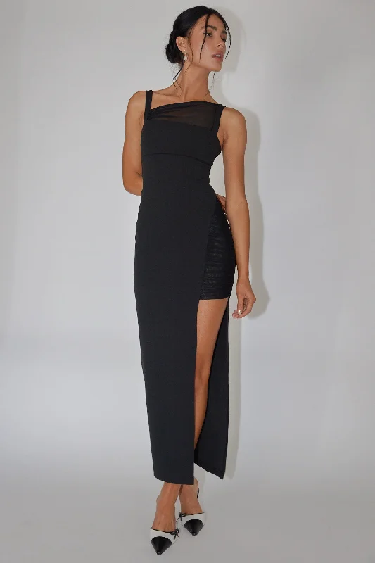 Online Specials Zenya Split Ruched Midi Dress Black
