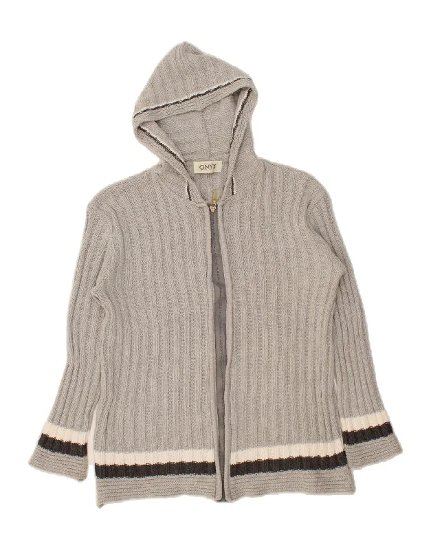Loyalty Reward ONYX Womens Hooded Cardigan Sweater UK 16 Large Grey Striped