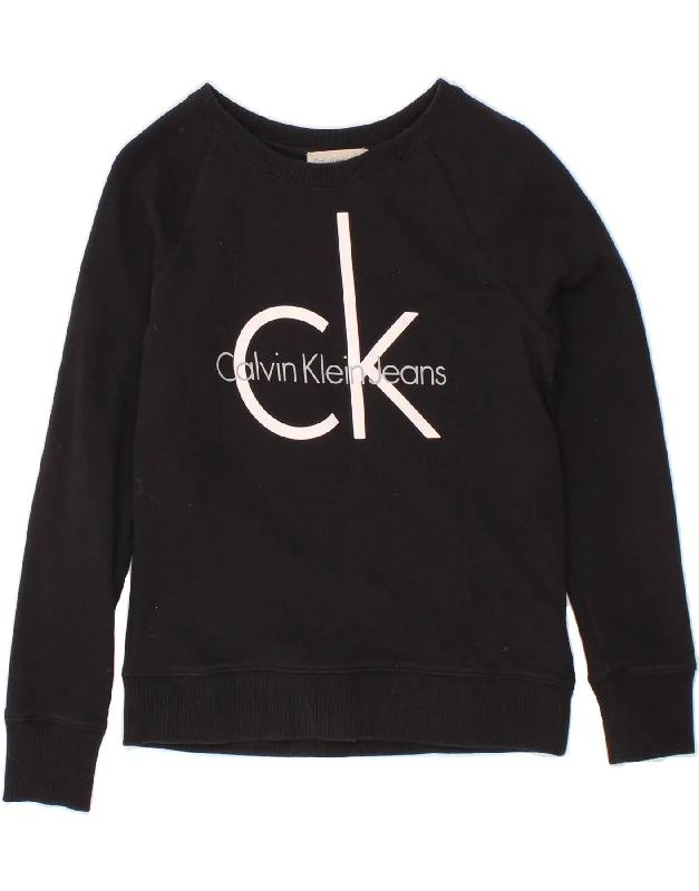 Fantastic Deals CALVIN KLEIN Womens Crop Graphic Sweatshirt Jumper UK 10 Small Black