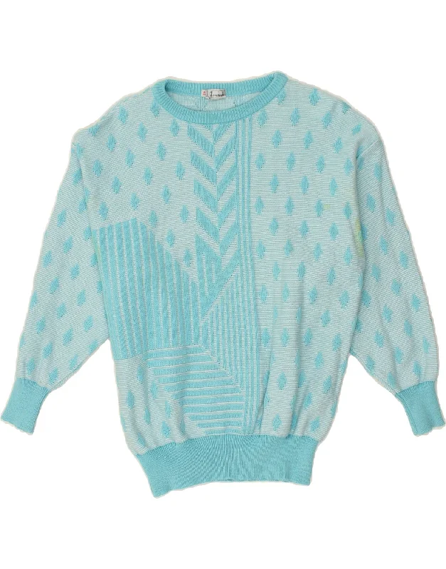 Value Deals VINTAGE Womens Boat Neck Jumper Sweater IT 42 Medium Blue Argyle/Diamond