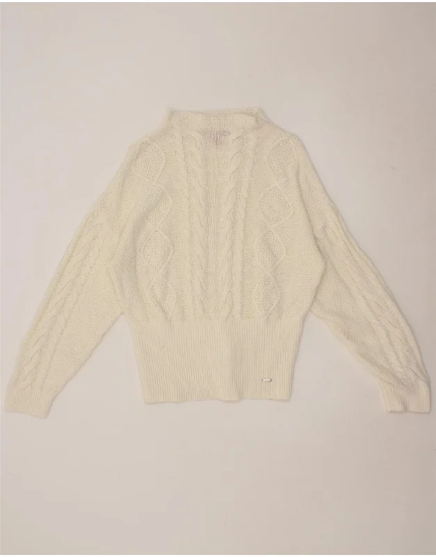 GUESS Womens Boat Neck Jumper Sweater UK 14 Medium Off White Acrylic