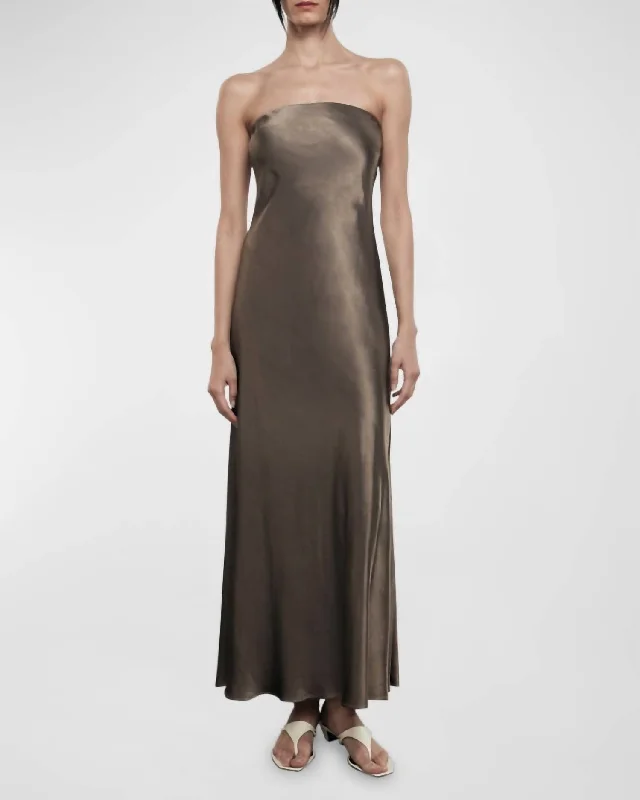 Satin Bias Dress In Shitake