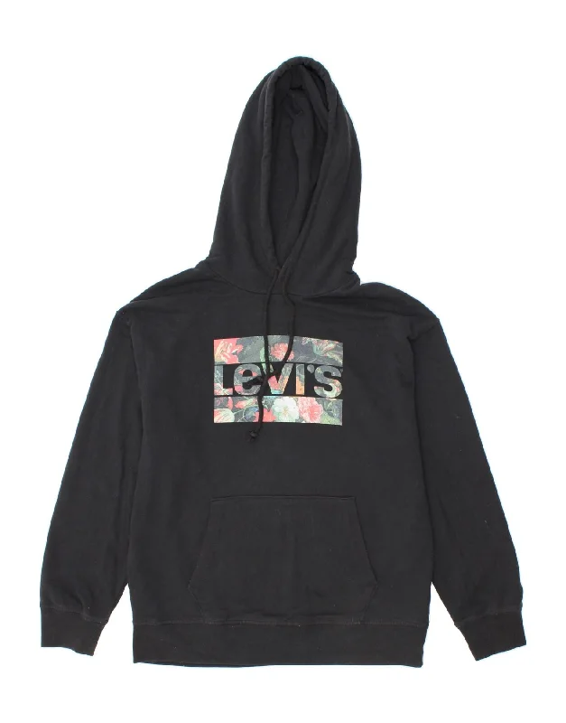 Today’s Deal LEVI'S Womens Graphic Hoodie Jumper UK 14 Medium Black Cotton