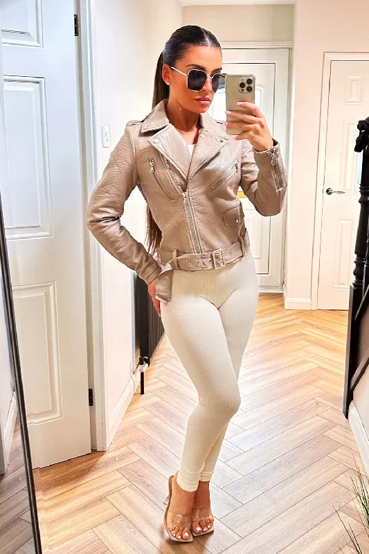 Sale Event Faux Leather Jacket Beige