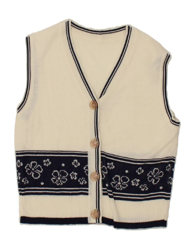 Bonus Savings VINTAGE Womens Crop Sleeveless Cardigan Sweater UK 12 Medium Off White Bonus Savings VINTAGE Womens Crop Sleeveless Cardigan Sweater UK 12 Medium Off White