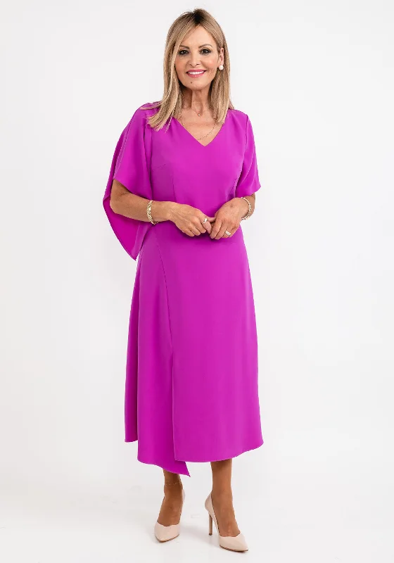 Ella Boo Drape Sleeve A Line Midi Dress, Fuchsia