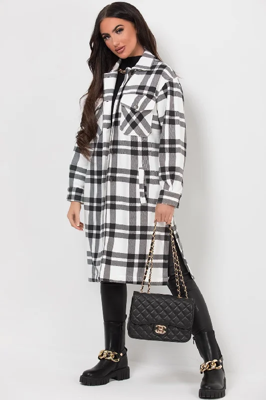 Bargain Prices Long Check Shacket Black & White