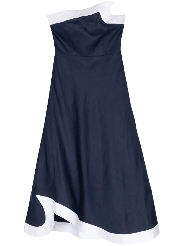 Sirani Asymmetrical Dress In Navy/white