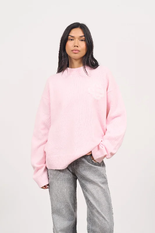 While Supplies Last FLUFFY EMBLEM KNITTED CREW - PINK