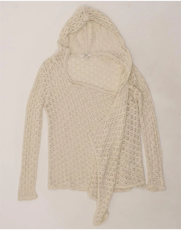 FAT FACE Womens Hooded Crochet Cardigan Sweater UK 16 Large Off White