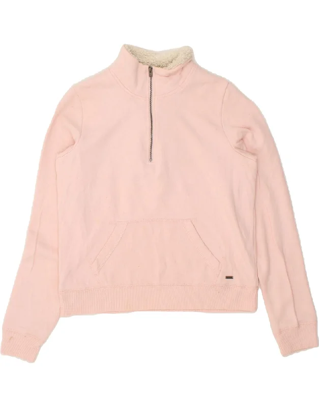 Deep Discounts HOLLISTER Womens Zip Neck Sweatshirt Jumper UK 10 Small Pink Cotton