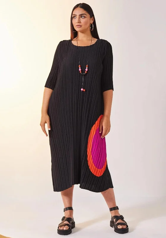 Ora Pleated Tunic Midi Dress, Black Multi