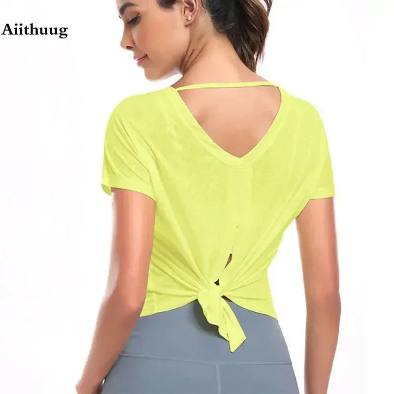 Flash Deals Aiithuug Sexy Back Yoga Tops Yoga Blouse