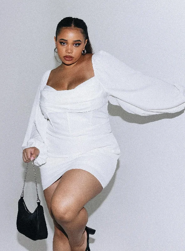 Fantastic Offers Lillie Long Sleeve Mini Dress White Curve