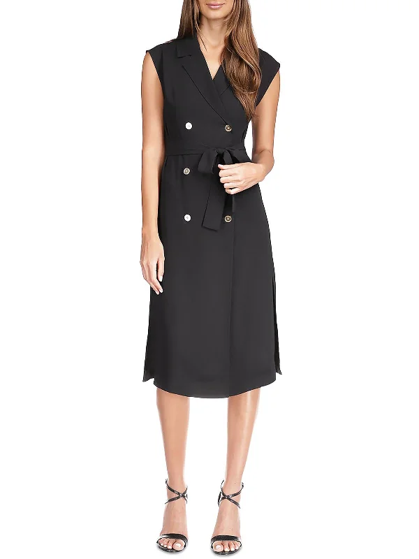 Womens Double-Breasted Belted Midi Dress