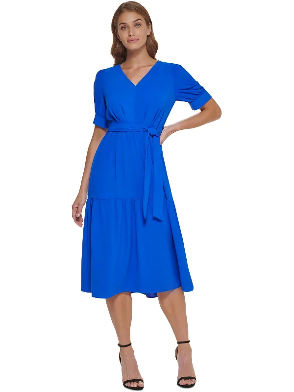 Weekend Special Womens Tiered Polyester Midi Dress